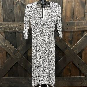 Reserved Pattern Midi Dress S White Black 3/4 Sleeve Animal Print Casual Neutral